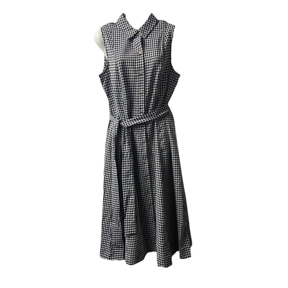 NWT Anne Klein Collared Striped Gingham Knee Length Dress 10 Sleeveless Belt - Picture 1 of 12